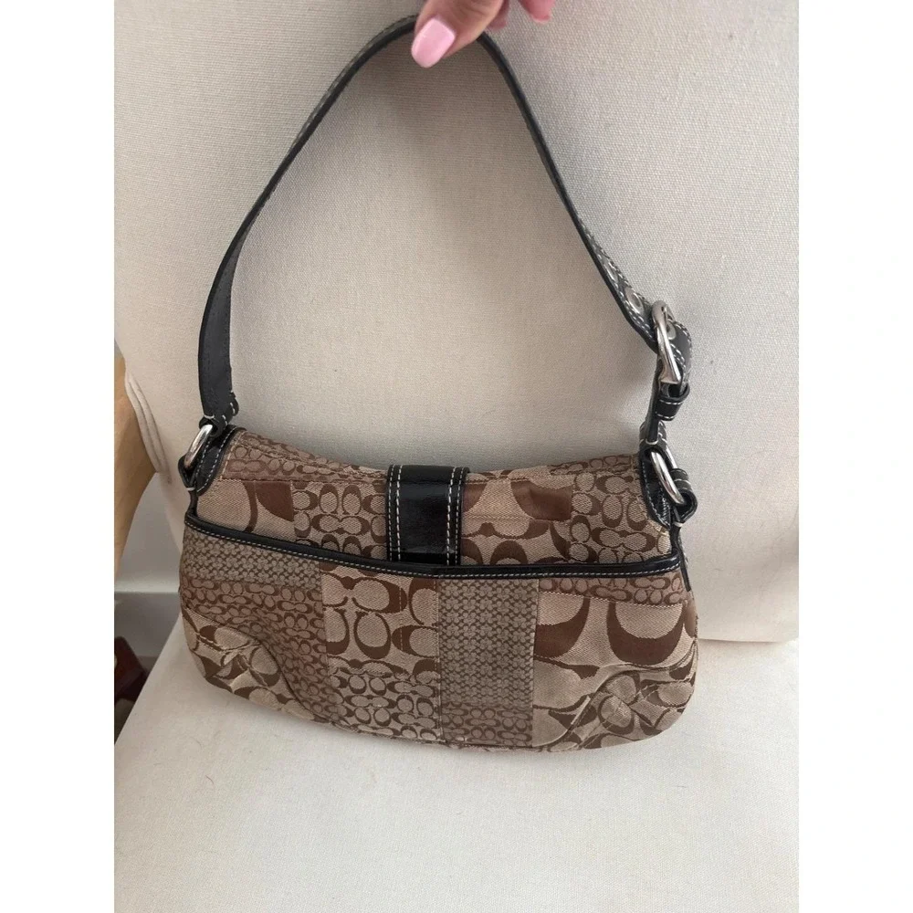 Vintage y2k Coach Soho Patchwork Hobo Bag Signature Jacquard Leather Trim Buckle